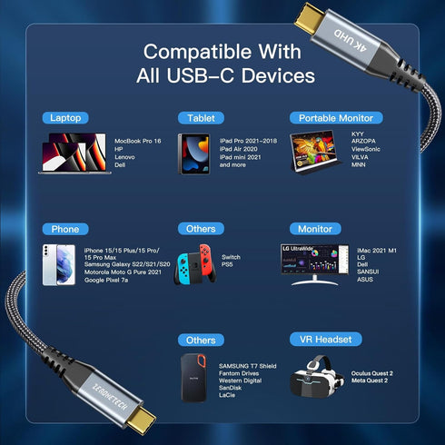 Long USB C Video Cable, 6FT-2pack USB C 3.2 Gen 2, 4K Monitor Cable, 100W Fast Charging for MacBook Pro, iPad, Dell