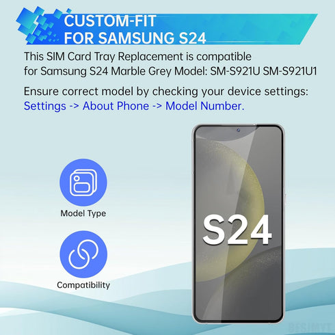 S24 S24 SM-S921U SM-S921U1 Sim Card Tray Replacement for Samsung Galaxy (Single SIM Version) Marble Grey Card Tray Slot