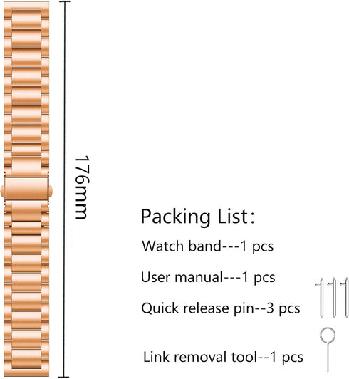 Watch Band for Garmin Vivoactive 3, 20mm Stainless Steel Strap for Forerunner 645/245, Galaxy Watch 42mm/Active 2