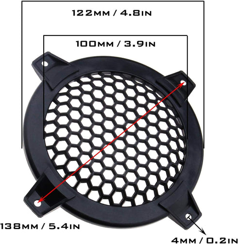 SING F LTD 4 Inch Black Circle Car Speaker Grill Cover - Pack of 4, Plastic Mesh Protective Case for Subwoofer