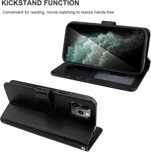 Bocasal iPhone 12 & 12 Pro Wallet Case, PU Leather Kickstand with Card Holder, Shockproof Flip Cover (Black)