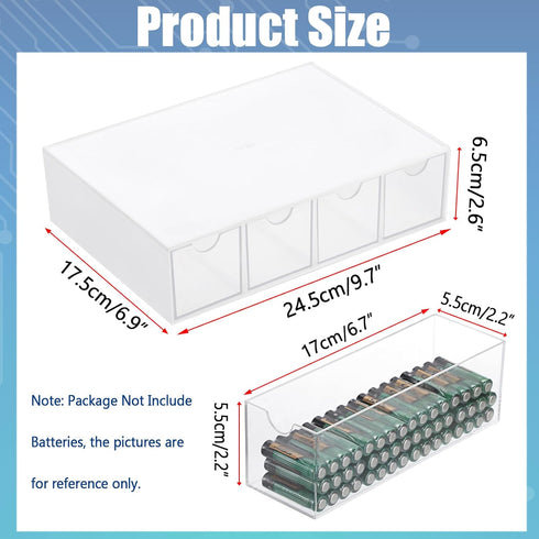 1 Pack 9V, 4-Drawer Common BTSKY White Acrylic Battery Storage Organizer for AA, AAA, C Batteries, Storage Box Battery