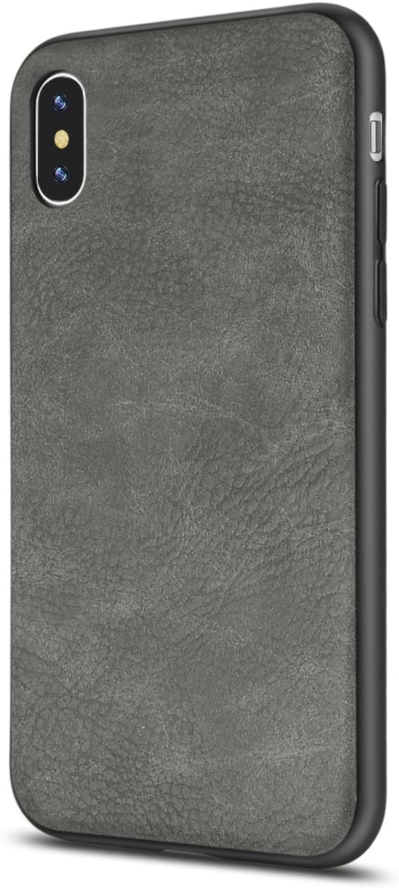 SALAWAT Slim Shock Proof Phone Case for iPhone Xs, Lightweight Premium PU Leather TPU Bumper Protection (Gray)