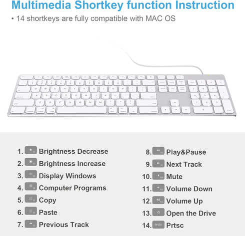 USB Wired Keyboard with Numeric Keypad - Ultra-Slim Aluminum Full Size Computer Keyboard for Mac Pro, MacBook Pro/Air,