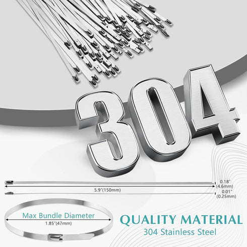 LEIFIDE 500 Pcs Heavy Duty Metal Zip Ties, 304 Stainless Steel Self Locking Cable Ties, 5.9 Inch
