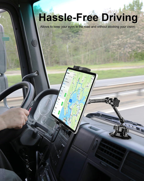 Metal Tablet Mount for Truck, Heavy Duty Super Suction Cup Dashboard Windshield Mount for 4.7-13" Tablets