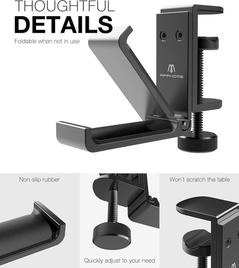 Foldable Headphone Stand Hanger Holder, Space-Saving Aluminum Soundbar Stand with Universal Fit for Gaming