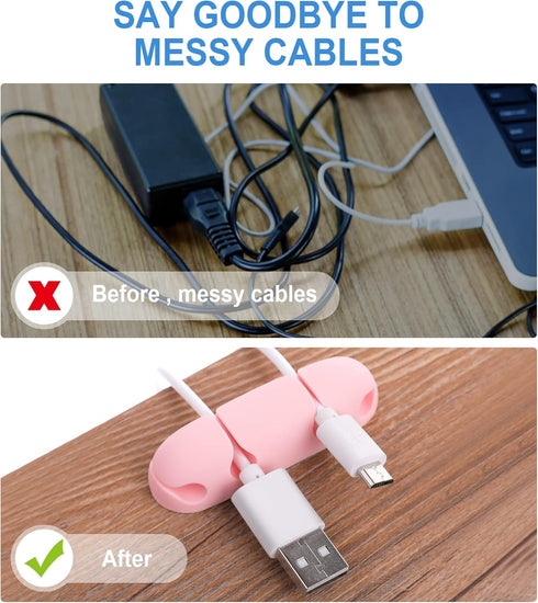 3PCS Cable Clips, Silicone Cable Management Holders, USB Charging Accessory, Pink, for Home and Office Desk