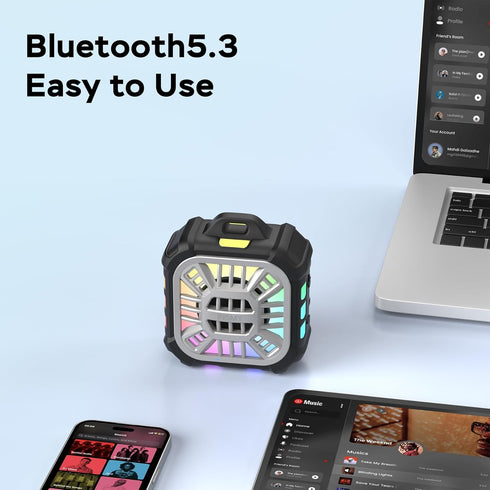 INSMY Bluetooth Speaker, IPX7 Waterproof, Portable Shower Speaker, 24H Playtime, RGB Lights, Wireless Sync for Outdoor