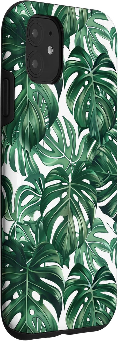 Swiss Cheese Plant Design 11 Monstera Deliciosa Green Tropical Leaves Pattern Case for iPhone