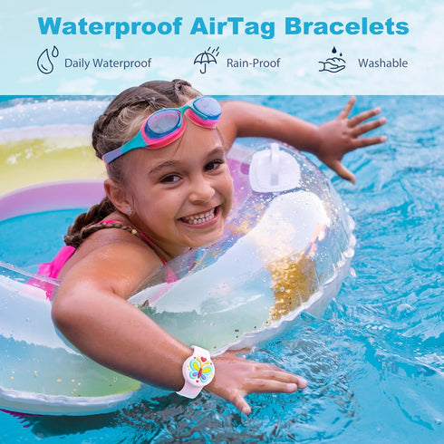 Waterproof Airtag Bracelets for Kids - (2 Pack) Soft Silicone Hidden Airtag Wristband - Lightweight GPS Tracker Holder Compatible with Apple Airtag Band for Child (Purple/Butterfly)