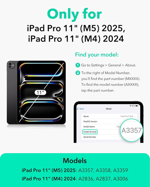 ESR 11 Inch (M5/M4) 2025/2024, for iPad Pro Case Vertical Stand Cover, Multi Stand Angles, Ultra-Stable Case