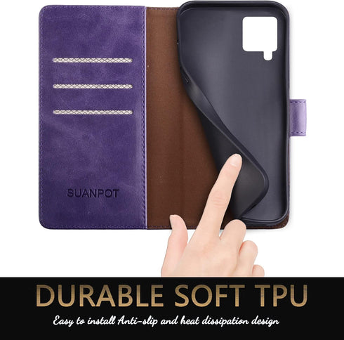 SUANPOT Samsung Galaxy A42 5G Wallet Case, RFID Blocking Leather Flip Folio Book Phone Case for Women Men