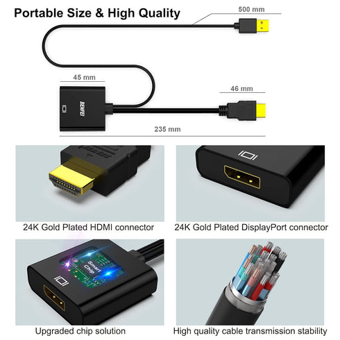 BENFEI HDMI to DisplayPort Adapter, Uni-Directional 4K@60Hz Compatible with Laptop, Xbox 360 One, PS4 PS3