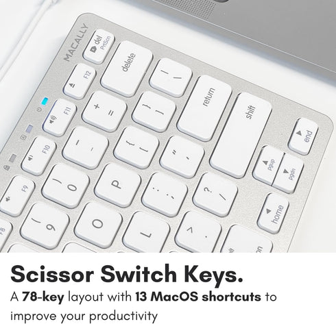 Macally Small Wired Keyboard for Mac & Windows - 78 Scissor Switch Keys, USB Mini Aluminum Keyboard