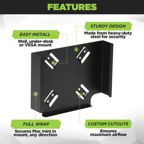 HIDEit Mounts MiniU Bracket for Mac Mini, Steel Wall Mount, Under Desk Mount, Compatible with Mac Mini M1