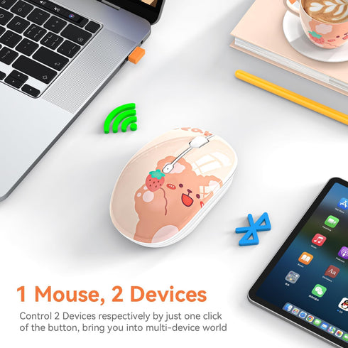 Cute Bluetooth Mouse, 2.4 GHz Wireless Mice with USB Receiver for Laptop, iPad, Mac, Silent Cartoon Mouse Suitable for Children and Students (Kerry Bear)
