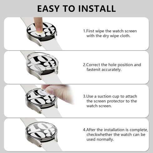 (4+4 Pack) Screen Protector Case for Samsung Galaxy Watch 7 44mm, Hard PC Bumper & HD Anti-Fog Tempered Glass