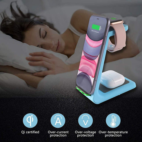 Wireless Charging Station, 3 in 1 Fast Charger Stand Dock for iPhone 15/15 Plus/15 Pro Max/14/13/13 Pro/12/11/XR/XS