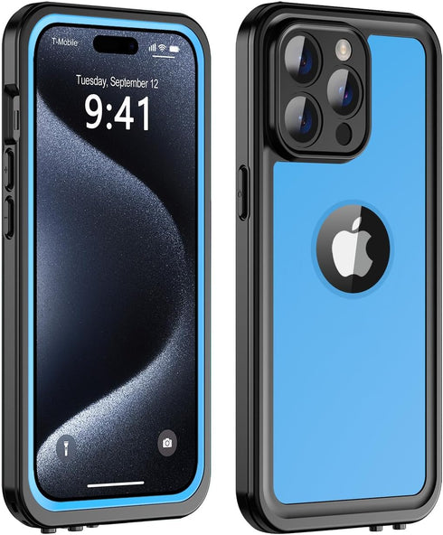 for iPhone 15 Pro Case Waterproof 6.1'', Full Protective Dustproof Shockproof Phone Case with Screen Protector (Blue)