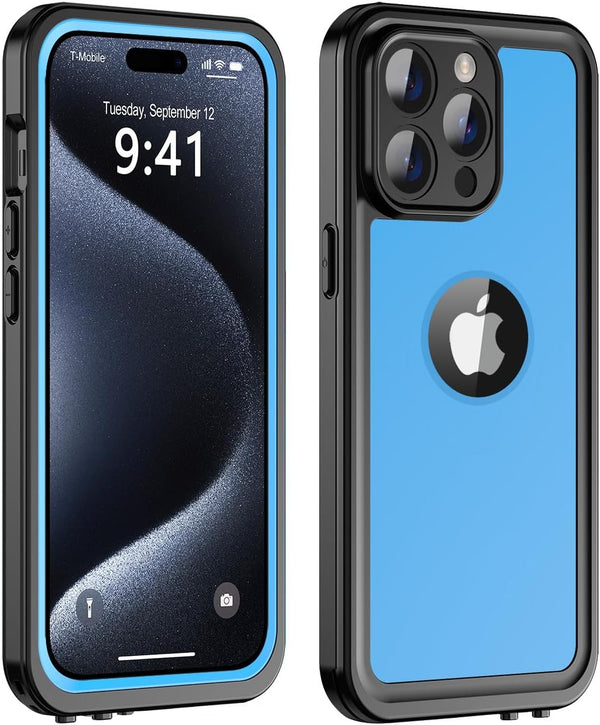 for iPhone 15 Pro Case Waterproof 6.1'', Full Protective Dustproof Shockproof Phone Case with Screen Protector (Blue)