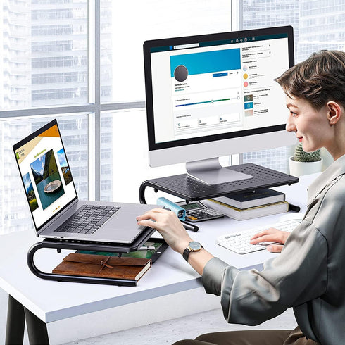 Laptop Stand for Desk, Monitor Stand Riser, Desk Organizer for Monitor, Laptop Shelf w/Vented for Screen, Home & Office