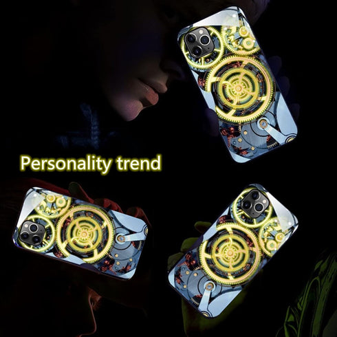 Colorful Glowing iPhone 14 Case - Shockproof Tempered Glass Back Cover for Trendy Men & Cool Women, Luminous Design.