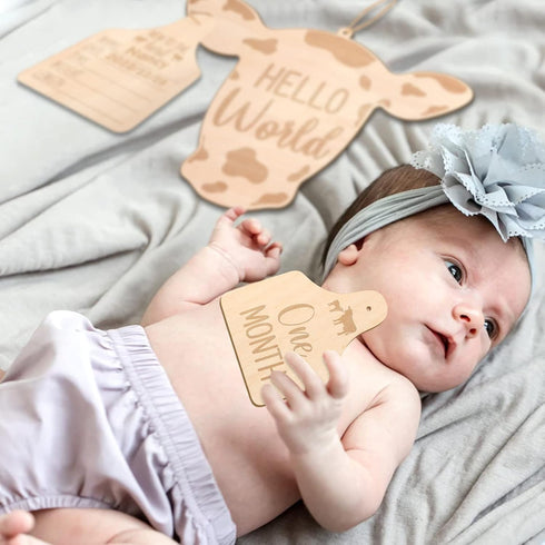 Huray Rayho Cow Baby Monthly Milestone Cards Western Wooden Cow Print Baby Milestone Signs, Baby Stuff, Newborn