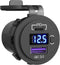 Qidoe USB C Car Charger Socket, 12V/24V Dual USB Outlet with LED Voltmeter & ON/Off Switch for Car, Boat, Truck