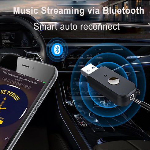 USB Bluetooth Receiver, Bluetooth 5.0 Wireless Audio Adapter, 3.5mm Aux Adapter, Handsfree Car Kit Music Receiver for