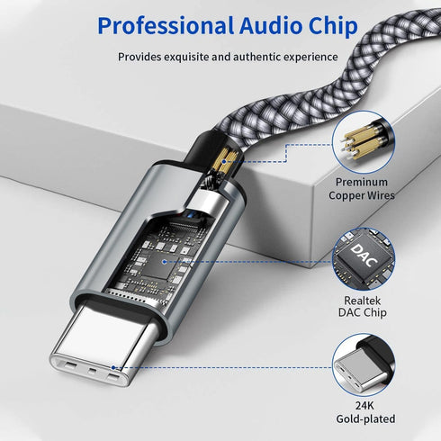 USB C to 3.5mm Aux Audio Cable with Charging, 2 in 1 USB C to 3.5mm Car Stereo Headset Audio Cable with PD Charging