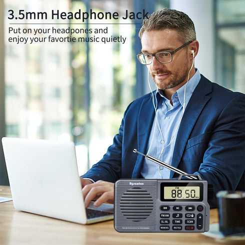 Portable AM/FM Radio, Small Pocket Radio with Bass Speaker, Long Battery Life, Support Micro SD Card and Record, Alarm