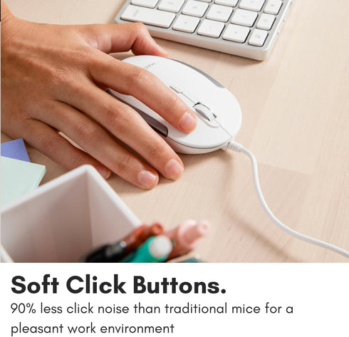 Macally Silent Wired Mouse, Slim & Compact USB Mouse for Apple Mac or Windows PC Laptop/Desktop (White)