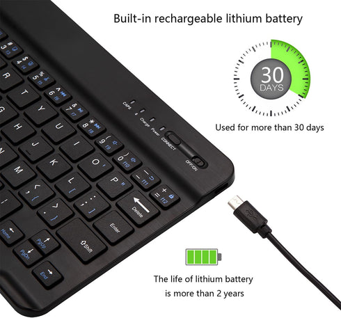 Portable Mini Wireless Bluetooth Keyboard Ultra-Slim Rechargeable for Apple iPad iPhone Samsung Tablet Phone Smartphone