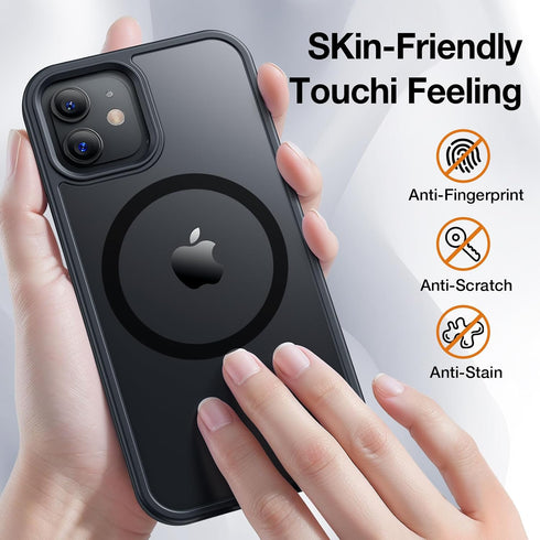 iPhone 12/12 Pro Strong Magnetic Case - Shockproof Matte Black Cover, Compatible with MagSafe, 6.1" Protection.