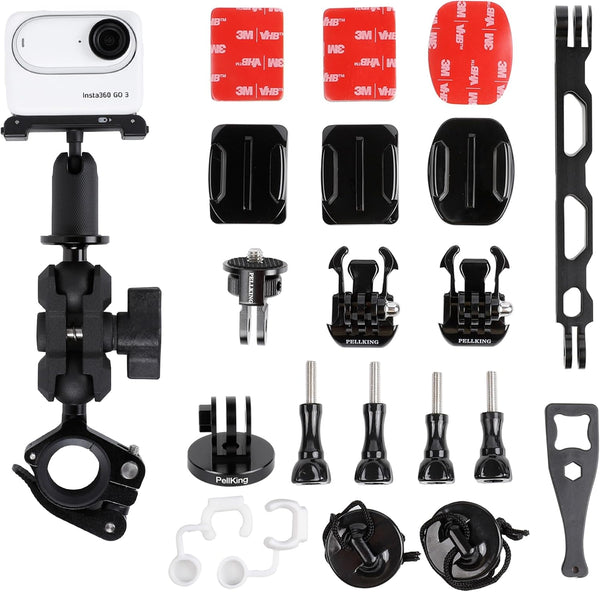 Motorcycle Bike Handlebar Helmet Mount Bundle for Insta360 X4, GO 3, X3, X2, ONE RS, GoPro 12/11/10/9/8/7/6/5