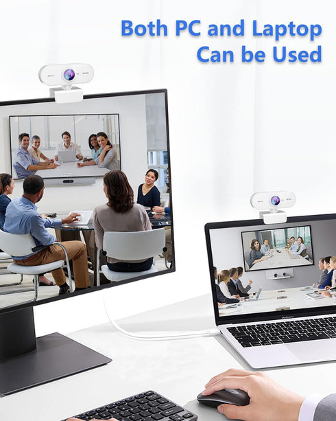 QMKKX 1080P Webcam for pc with Microphone,Full HD White Streaming Web Cam for Mac Laptop, Mini USB C External Clip