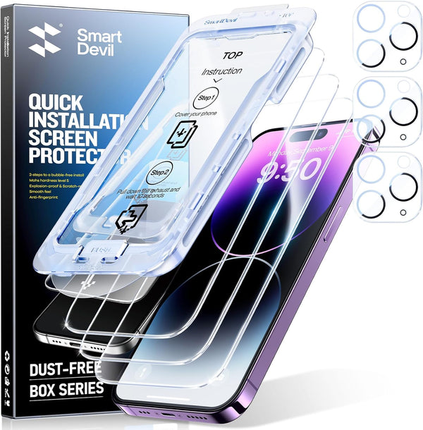 SMARTDEVIL 3-Pack Screen Protector for iPhone 14 Pro Max with 3-Pack Camera