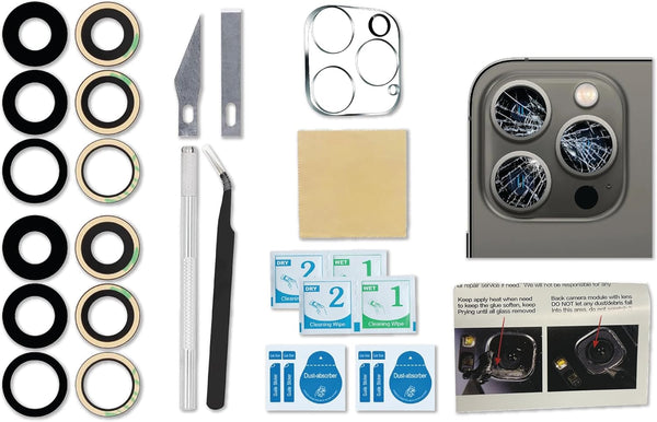 2X Set/6 PCS Back Rear Camera Lens Glass Replacement Kit for iPhone 13 Pro / 13 Pro Max + Repair Tools