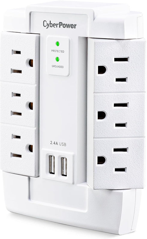 CyberPower CSP600WSURC2 Surge Protector, 1200J/125V, 6 Swivel Outlets, 2 USB Charging Ports, Wall Tap Design, White