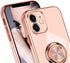 Omorro Pink iPhone 11 Case for Women, Ring Holder with Built-in 360 TPU Rotation Kickstand, Glitter Plating Rose Gold