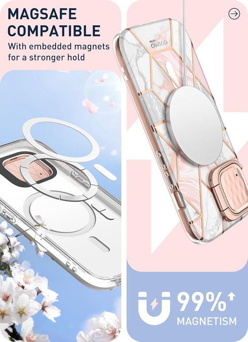 i-Blason Slim Full-Body Protective Case for iPhone 15/14/13 (6.1'') - Marble Pink, MagSafe Compatible, with Camera