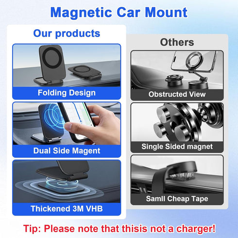 XSMNER 3.5mm 270 17/16/15 Magnetic Phone Holder for Car, Ultra Thin Foldable Car Phone Holder Mount, Anti-Shake Phone
