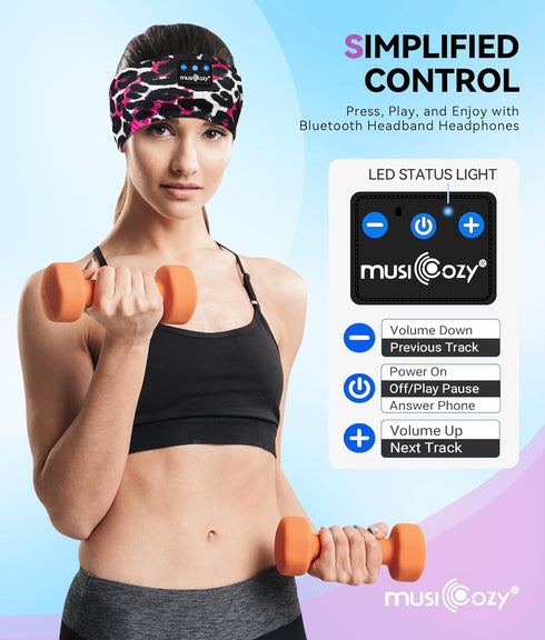 MUSICOZY Bluetooth 5.2 Sleep Headphones, Wireless Earbuds with HD Stereo Speakers for Running, Workout, Yoga Gift