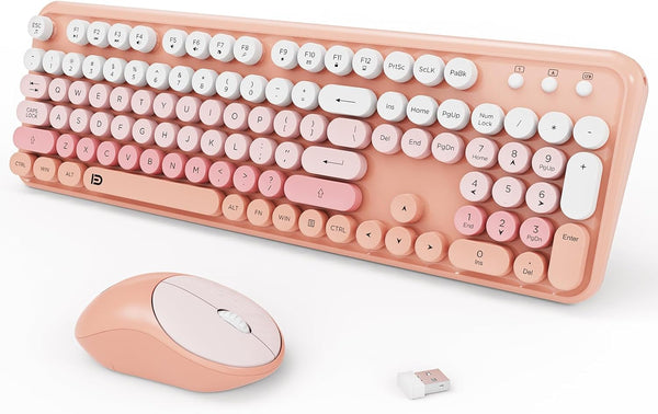 TKVPJYYI Wireless Keyboards Mouse Combos, Colorful Cute Typewriter Full-Size Retro Round Keycaps, 2.4GHz