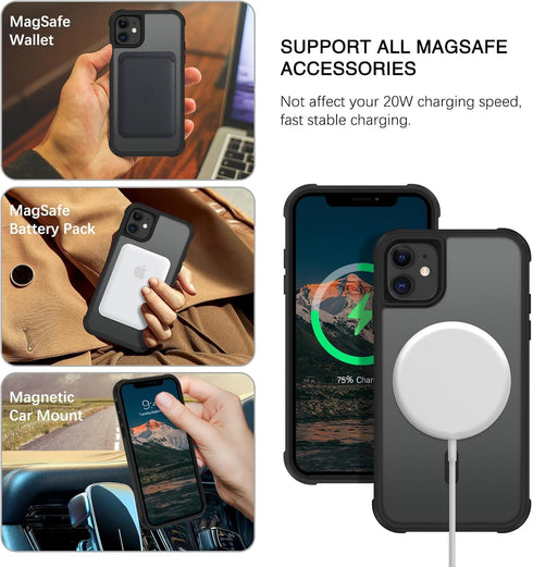 BENTOBEN Magnetic Case for iPhone 11, Black, Compatible with MagSafe, Rotatable Ring Holder Kickstand Design