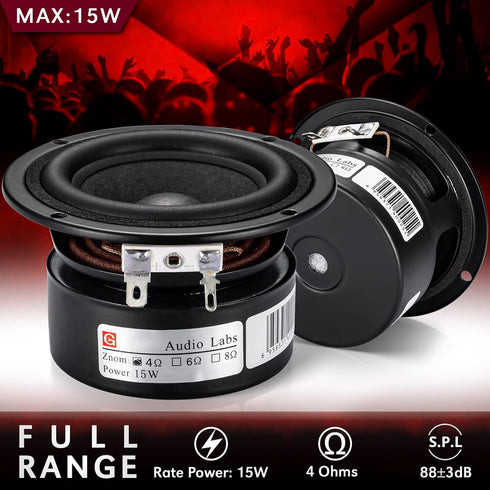 Facmogu 3 inch Tweeter Speakers, HiFi Full Range Woofer Loudspeaker, 2 PCS 4 Ohm Anti-Magnetic