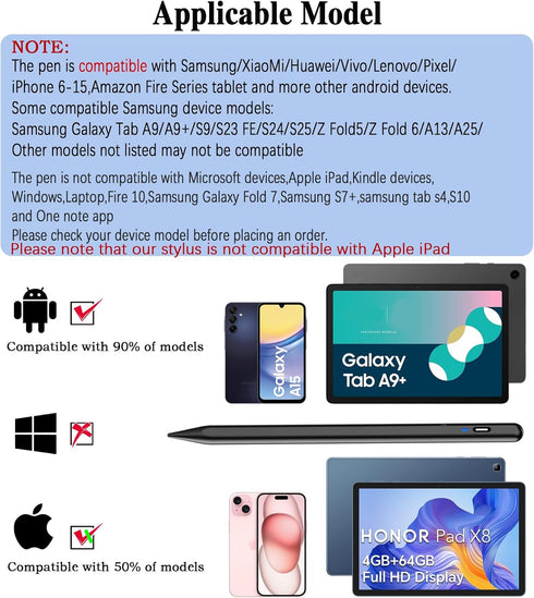 Luntak 2 Stylus Pen for Android Tablet, Tablet Pencil for iOS/Android,Rechargeable Active Stylus Pen