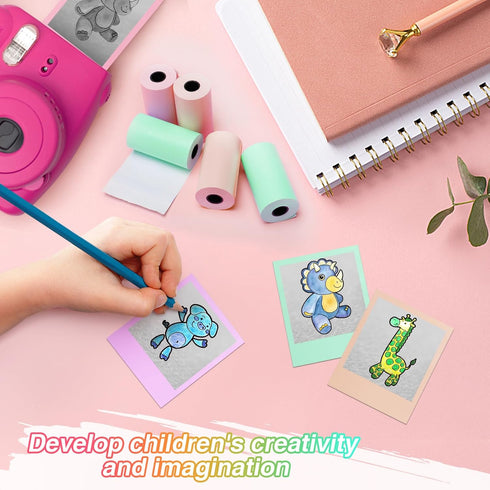 9 Rolls Kids Instant Camera Print Refill Paper, Photo Printer Thermal Paper for Kid's Instant Camera Favors, Candy Color
