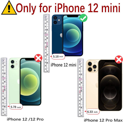 MONASAY Wallet Case for iPhone 12 mini 5G, Flip Folio Leather Cover with Credit Card Holder, Glass Screen Protector